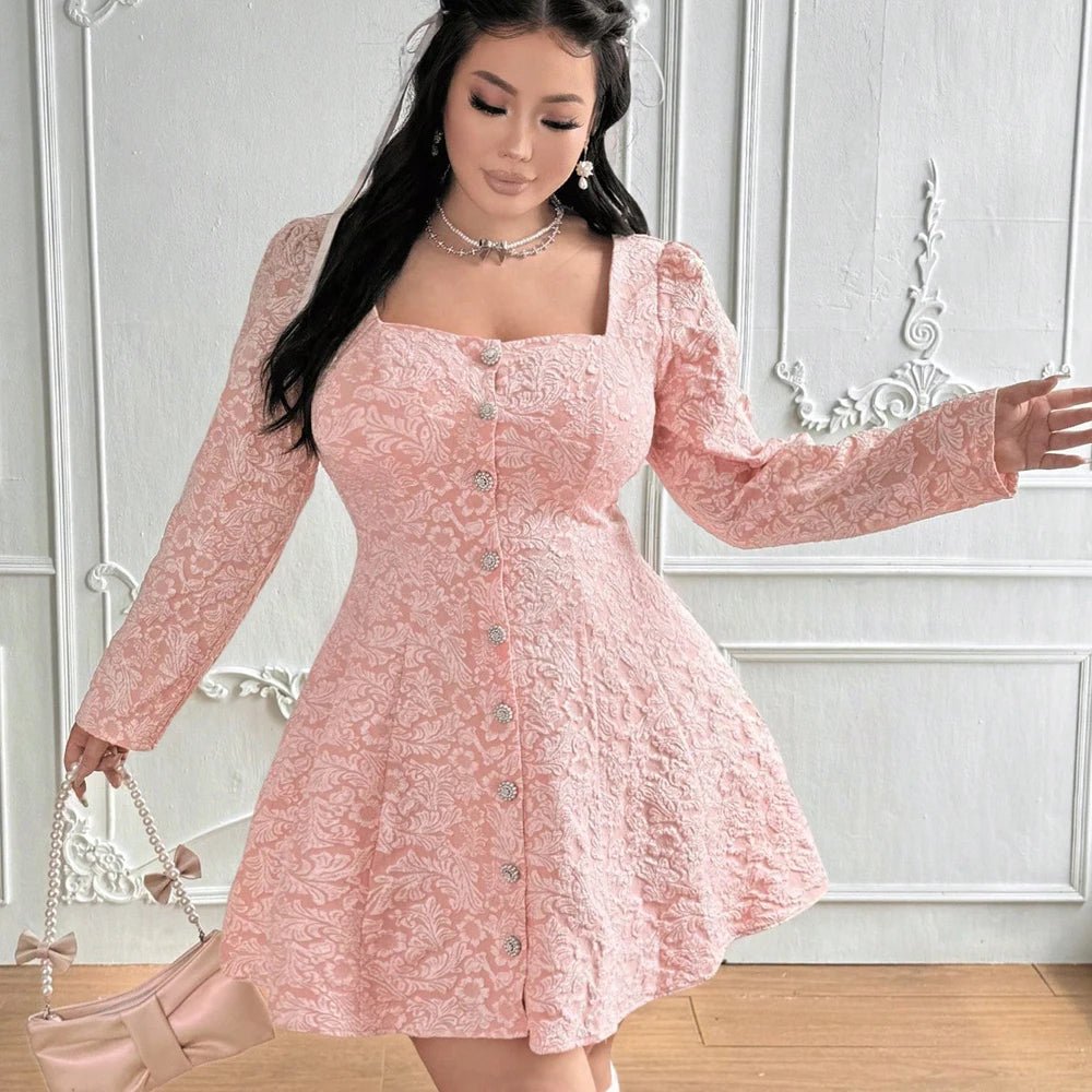 Plus Size Women's Long Skirt, Boatneck, Puff Sleeves, Button Front, Elegant Sweetheart Polyester 2025 New! - SS69