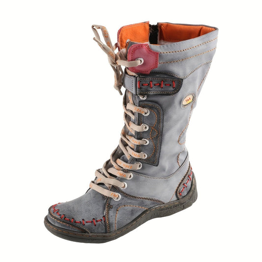 TMA EYES Women's Color Blocking Splicing Vibrant Fashion Anti - Slip Hiking Boots - Midsole Winter Boots with Cover Upper and Comfortable Flat Heel, Snow Boots - SS69