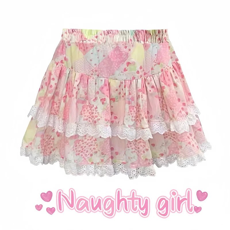Women Floral Mini Skirt Kawaii Summer 2025 Ruffles Japanese Y2k Cute Girls Sweet Cake Pomp Skirt Layered Short Skirts faldas - SS69