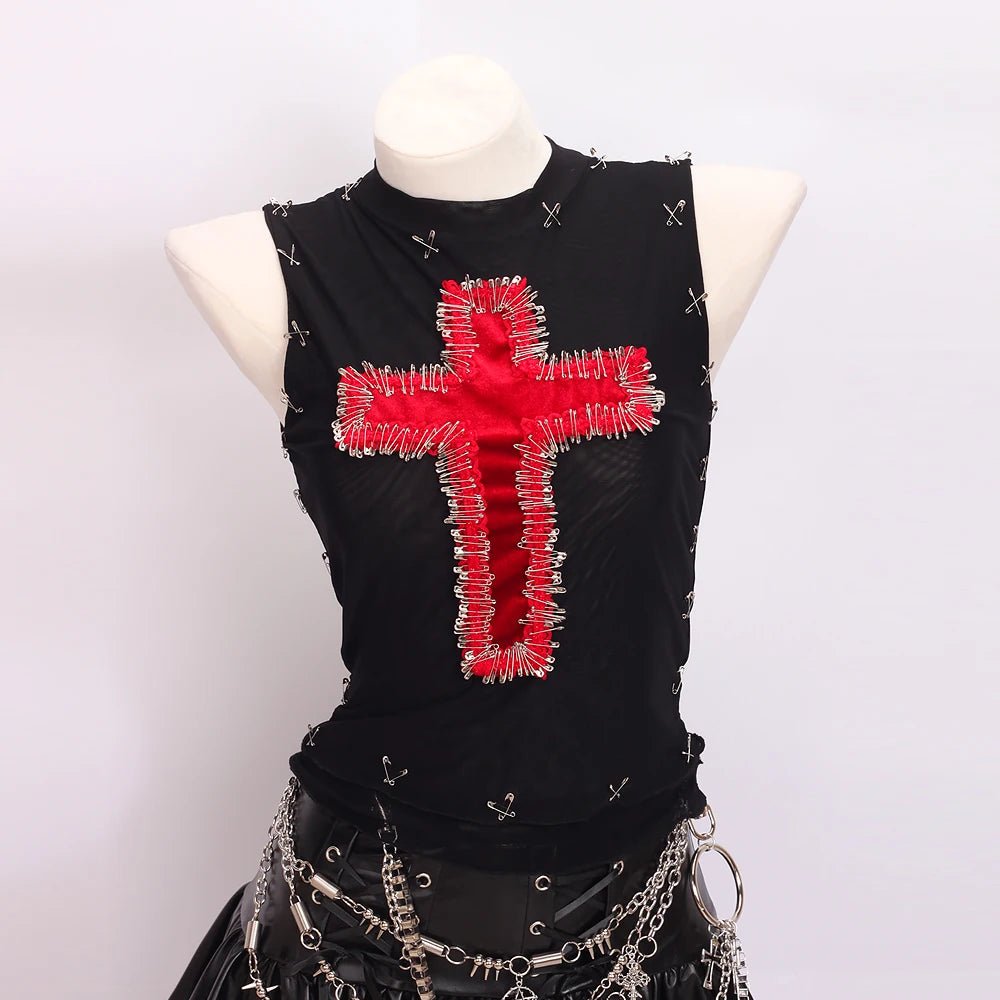 y2k crop top fashion bustier top gothic tank tops Cross Tops e girl clothes vintage tops clothes shirt - SS69