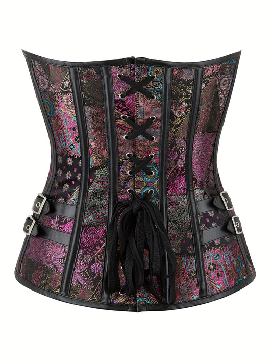 [1pc Steampunk Gothic Corset] 1pc Vintage Gothic Steampunk Corset for Women, Polyester Woven Fabric, 280g/m², Lace-Up Back, Court Style, Adult Slimming Waist Cincher, Halloween Costume Accessory SS69