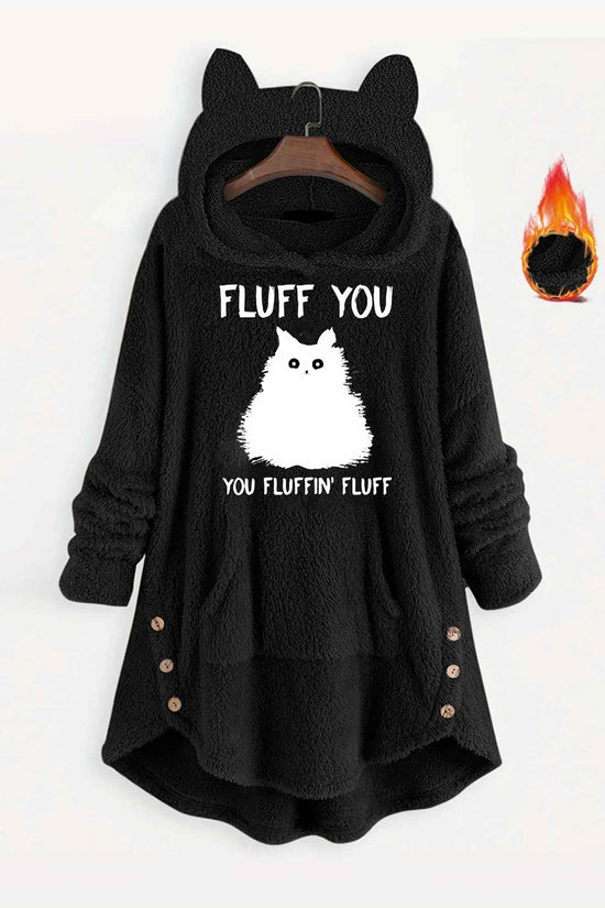Plus Size, Plus Size Women's Autumn Winter -Lined Thickened Hooded Hand- Sweatshirt