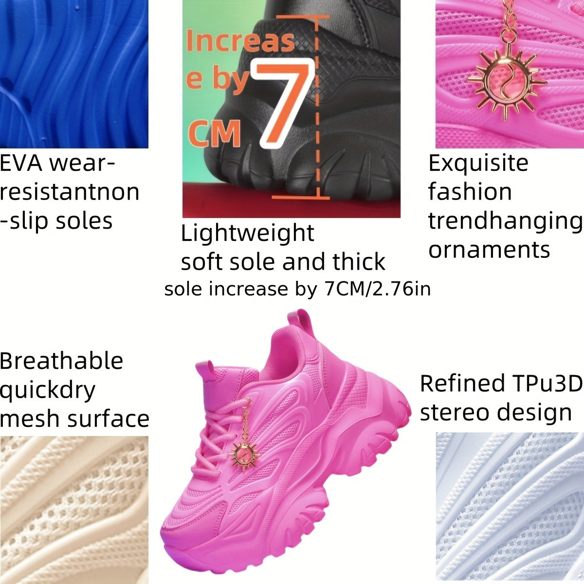 Women's Pink Fashion Skate Shoes with Sunflower Charm - Lightweight, Breathable Mesh Upper, EVA Sole for Shock Absorption, All-Season Comfort, Soft and Stylish Design for Casual Wear SS69