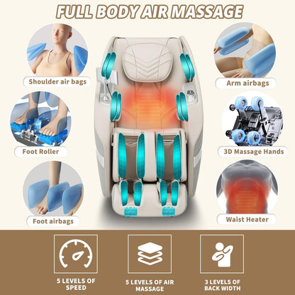 3D Massage Chair Full Body Zero Gravity Recliner - with Heated Heat, 12 Auto Massage Modes, Shiatsu Foot Massage, with 55" SL Track, 28 Airbags Massage, Foot Roller SS69