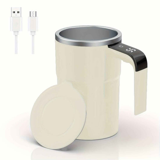 PANCERKA Self Stirring Mug, Auto Magnetic Coffee Mug with LED Display Temperature, Rechargeable Automatic Stirring Mug, 12oz Self Mixing Cup with Lid to Stir Coffee Mixed Milk at Desk Use