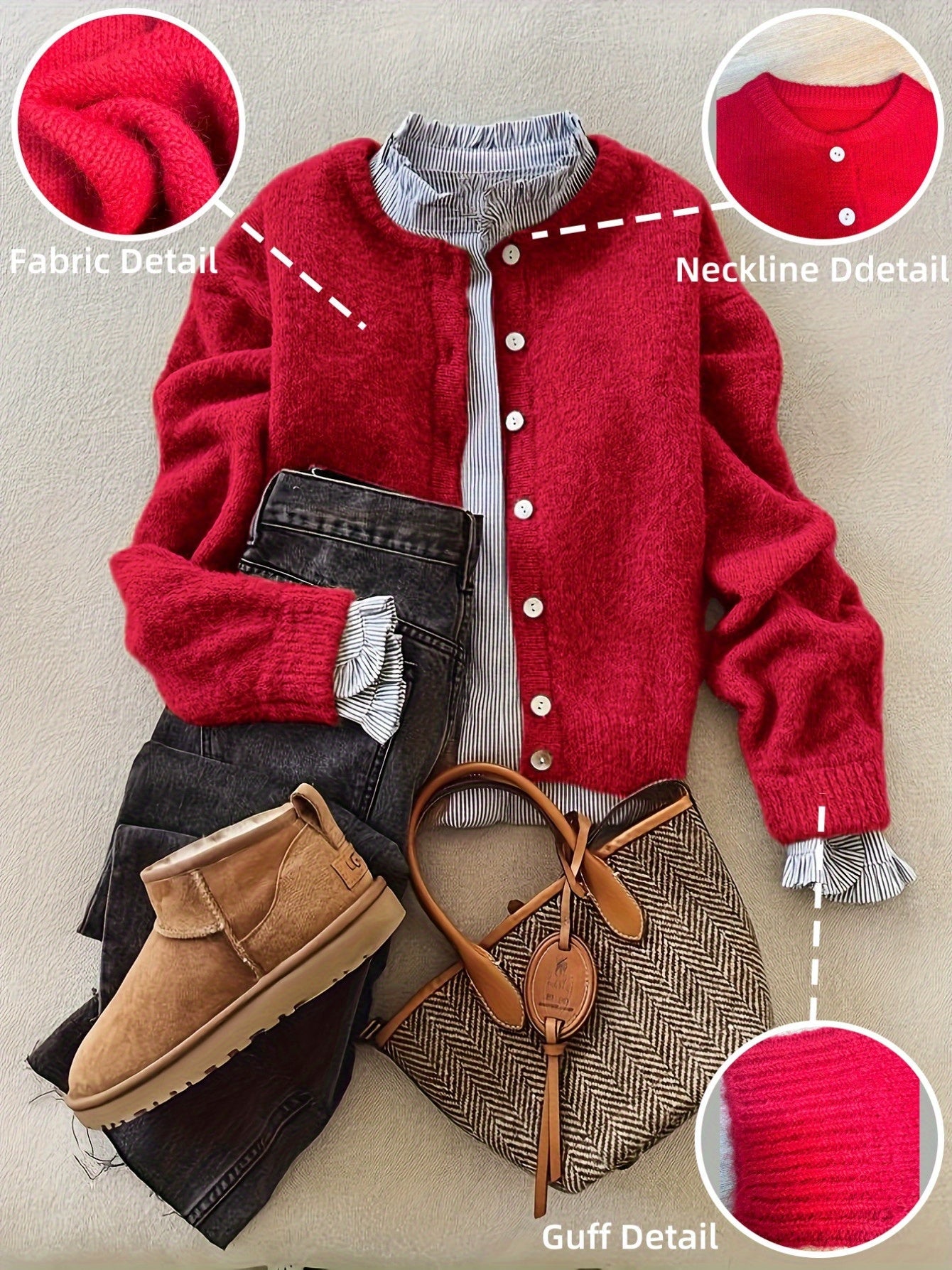 Women'S Soft Alpaca Sweater - Elegant Long Sleeve Button-Front Cardigan with Relaxed Fit & Open Collar, Warm Winter Coat Sweater for Casual & Formal Outfits, Cozy Fall Winter Sweater for Women (Red, Brown, Black, Grey, Beige) SS69