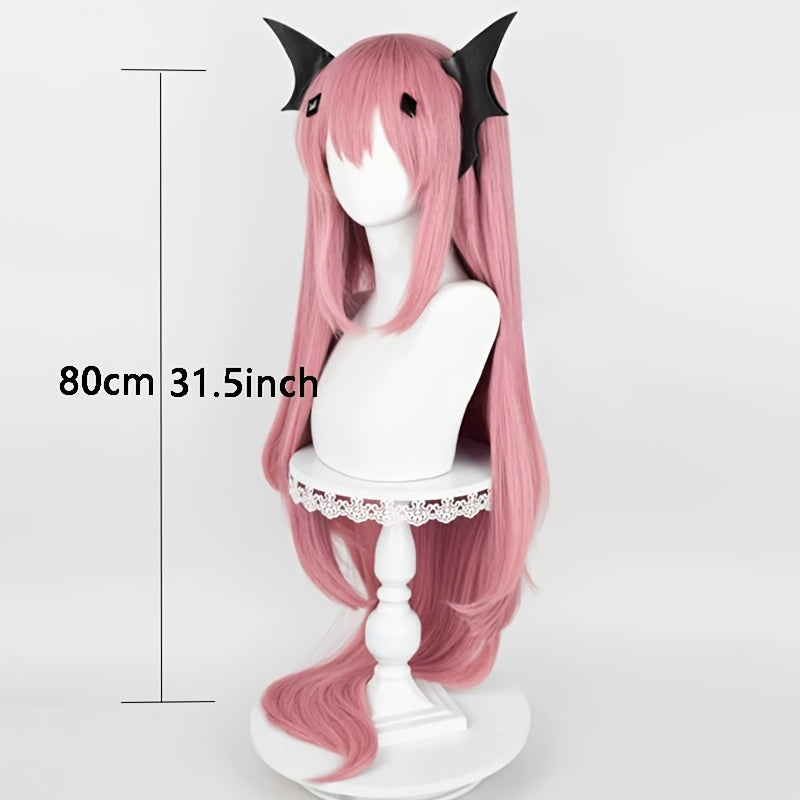 1pc Anime Inspired Lotus Pink Tiger Clip Wig, Double Ponytail, Long Straight Hair, Heat Resistant, Buckle Net Cap, Cosplay Festive Dress Up Wig for Party Gatherings and Everyday Use SS69