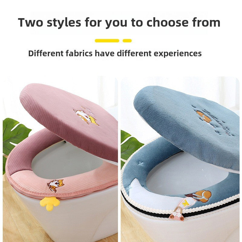 2pcs/3pcs Winter-Themed Toilet Seat Cover Set, Soft Plush Padded Covers, with Embroidered Cartoon Design, Easy to Clean, Portable, with Zipper Closure for All Seasons SS69