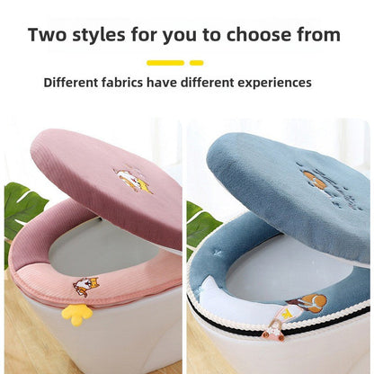2pcs/3pcs Winter-Themed Toilet Seat Cover Set, Soft Plush Padded Covers, with Embroidered Cartoon Design, Easy to Clean, Portable, with Zipper Closure for All Seasons SS69