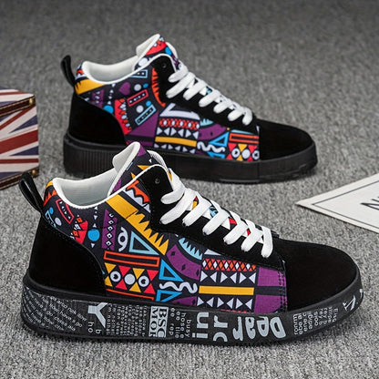 1 Pair of Unisex Casual Sports Shoes for Couples, Featuring Trendy Pattern Design, Slip-Resistant And Durable High-Top Skate Shoes, Suitable for Students to Wear in All Seasons. SS69 36.69 Black / US 11