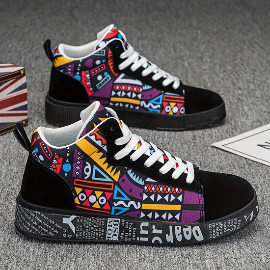 1 Pair of Unisex Casual Sports Shoes for Couples, Featuring Trendy Pattern Design, Slip-Resistant And Durable High-Top Skate Shoes, Suitable for Students to Wear in All Seasons. SS69 36.69 Black / US 11