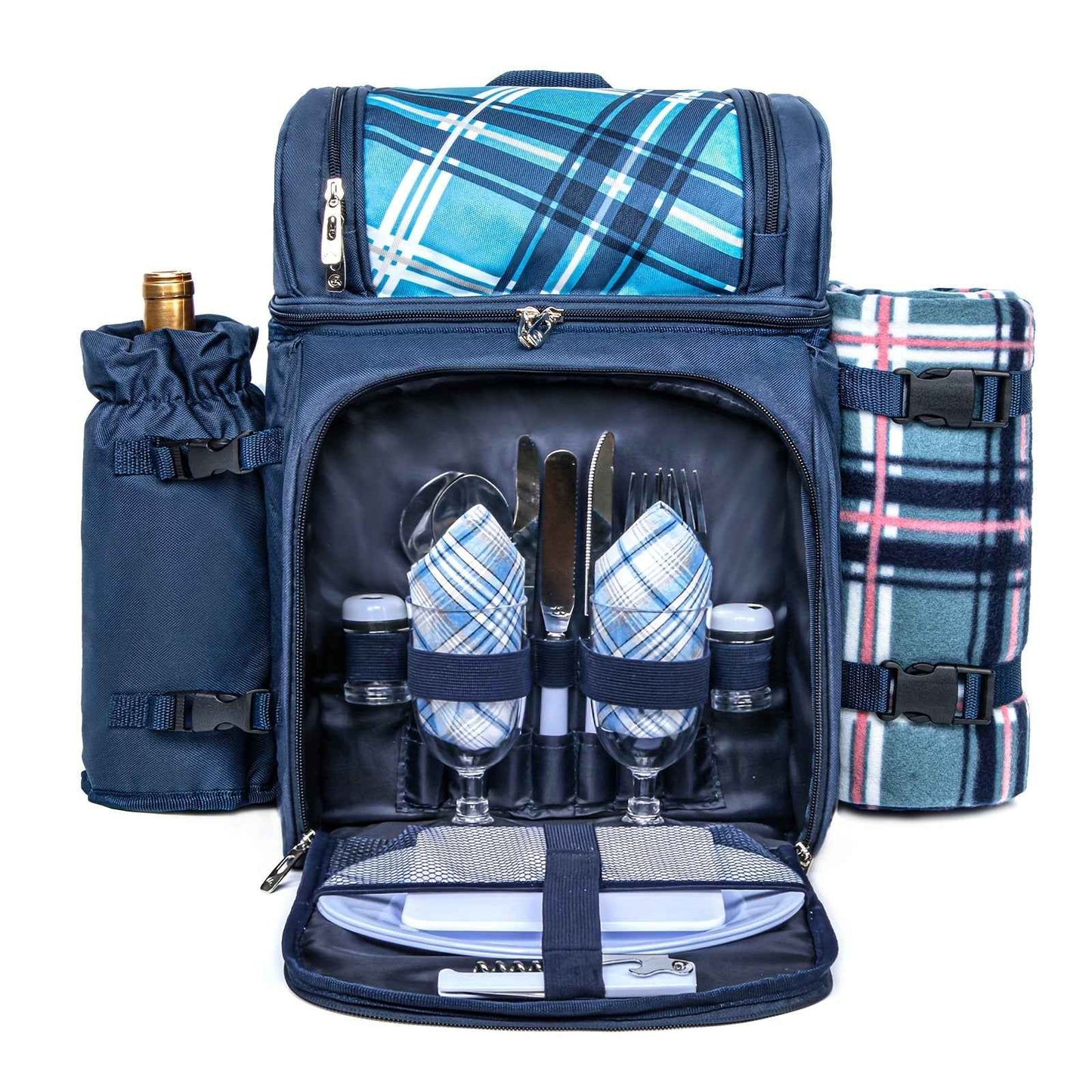 Picnic Basket Backpack With Insulated, Leak-proof Cooler Compartment, Wine Rack, Cutlery Set, and Free Cashmere Blanket, Suitable For 2-4 People, Great Winter Outing Item, Christmas Gift, New Year's Gift, Couple's Gift
