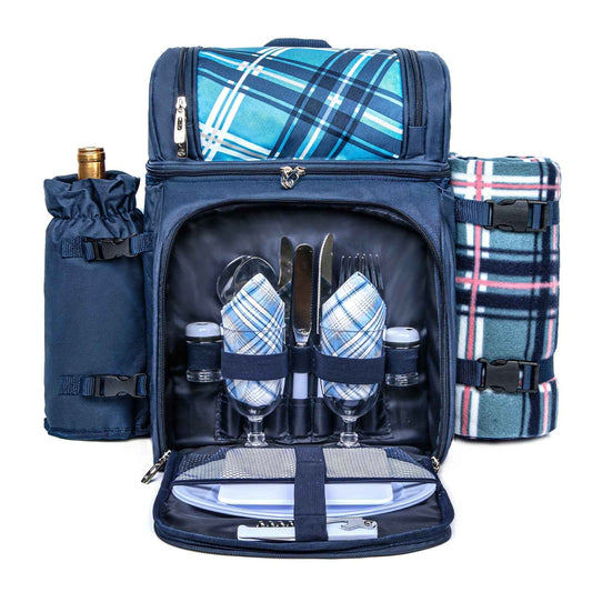 Picnic Basket Backpack With Insulated, Leak-proof Cooler Compartment, Wine Rack, Cutlery Set, and Free Cashmere Blanket, Suitable For 2-4 People, Great Winter Outing Item, Christmas Gift, New Year's Gift, Couple's Gift