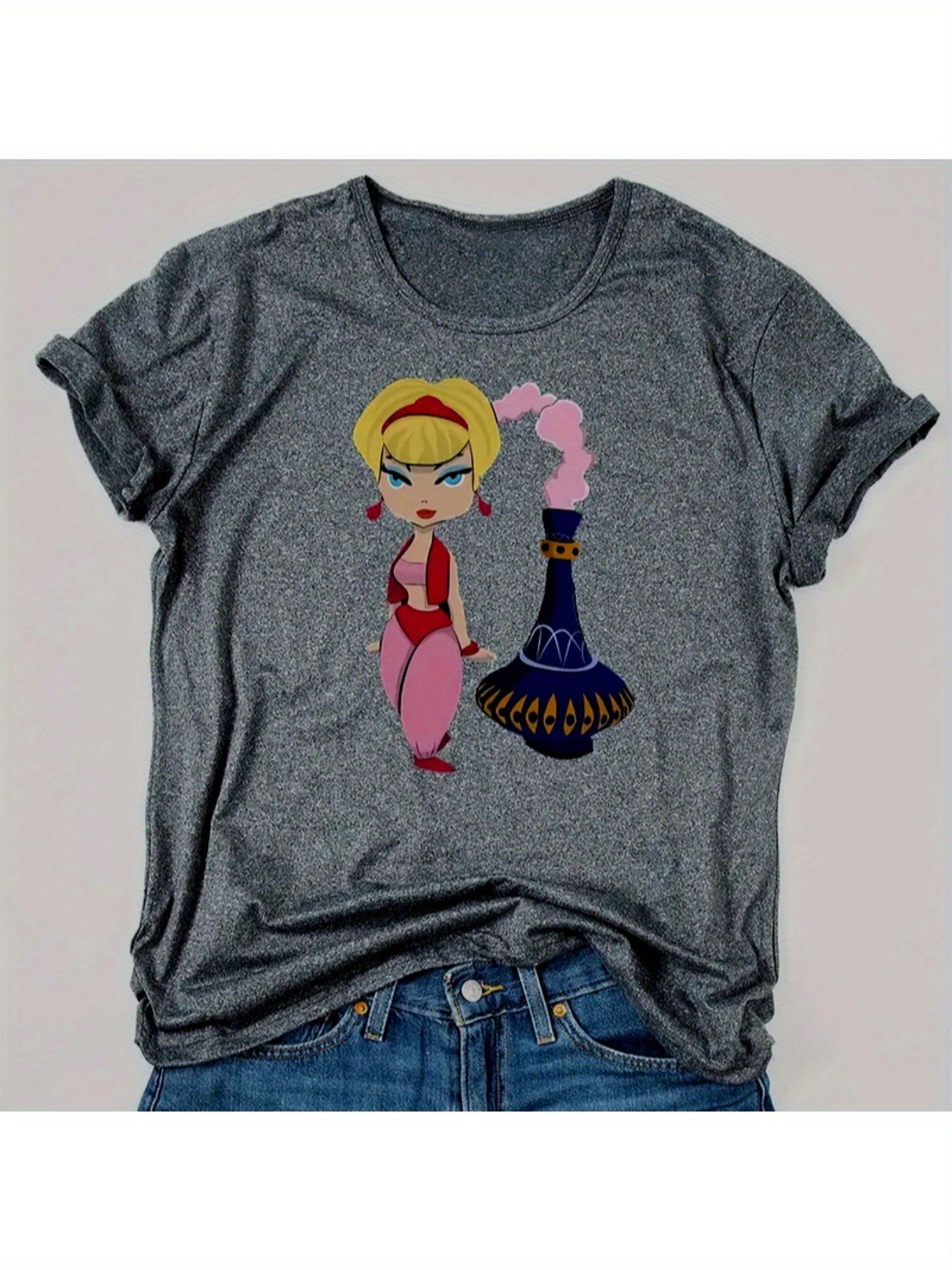 Crew Neck T-Shirt - Fashionable Womens Vibrant Cartoon Graphic Print T-Shirt - Casual Short Sleeve Crew Neck Top - Lightweight & Breathable for Spring & Summer Wardrobe SS69
