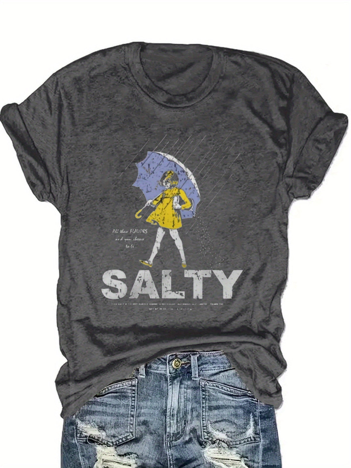 Salty with Umbrella Graphic Tee - Vintage Style Summer Beachwear for Trendy Women, Perfect for Vacation and Everyday Wear, ed T-shirt SS69