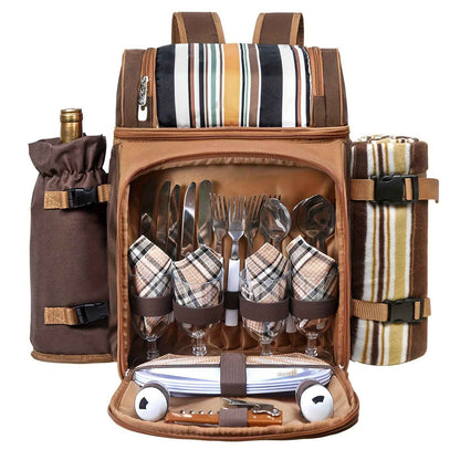 Picnic Basket Backpack With Insulated, Leak-proof Cooler Compartment, Wine Rack, Cutlery Set, and Free Cashmere Blanket, Suitable For 2-4 People, Great Winter Outing Item, Christmas Gift, New Year's Gift, Couple's Gift