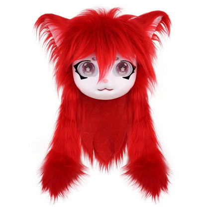 Animal Head Cat Fursuit Cut Mask Halloween Masquerade Cosplay Costume Props SS69 46.69 Red