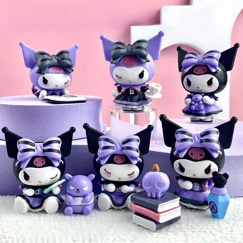 [Sanrio Kuromi Figures] Sanrio 6pcs Kuromi Figure Set - PVC Collectible Figures with Expressive Eyes, Dynamic Poses & Base - Perfect for Office, Home, Car Decor - Valentine's Day, Birthday Gifts, Playful Design, Detailed Scul