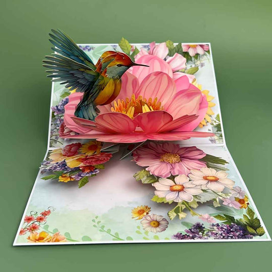 1pc Floral Hummingbird Design Pop-Up 3D Greeting Card with Envelope, Cartoon Theme, Suitable for Teachers/Students/Friends/Colleagues/Grandparents/Parents/Sisters/Wives/Daughters/Granddaughters/Girlfriends/She