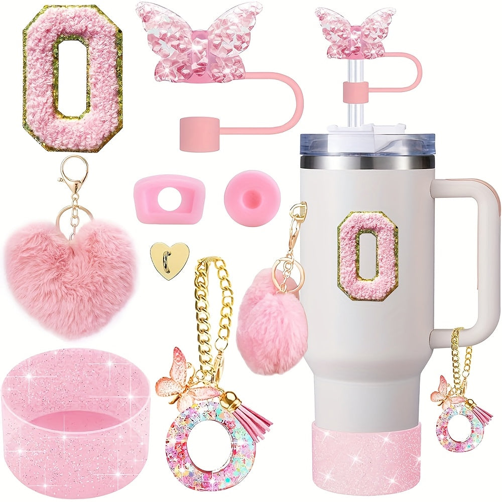 8pcs Cup Accessories for Cup 30oz 40oz Includes Butterfly Straw Cover Cap Silicone Boot Alphabet Handle Charm Initials Sticker 2pcs Spill Proof Stopper Heart Hook Love Plush Ball, Best for Christmas, Perfect for Thanksgiving SS69