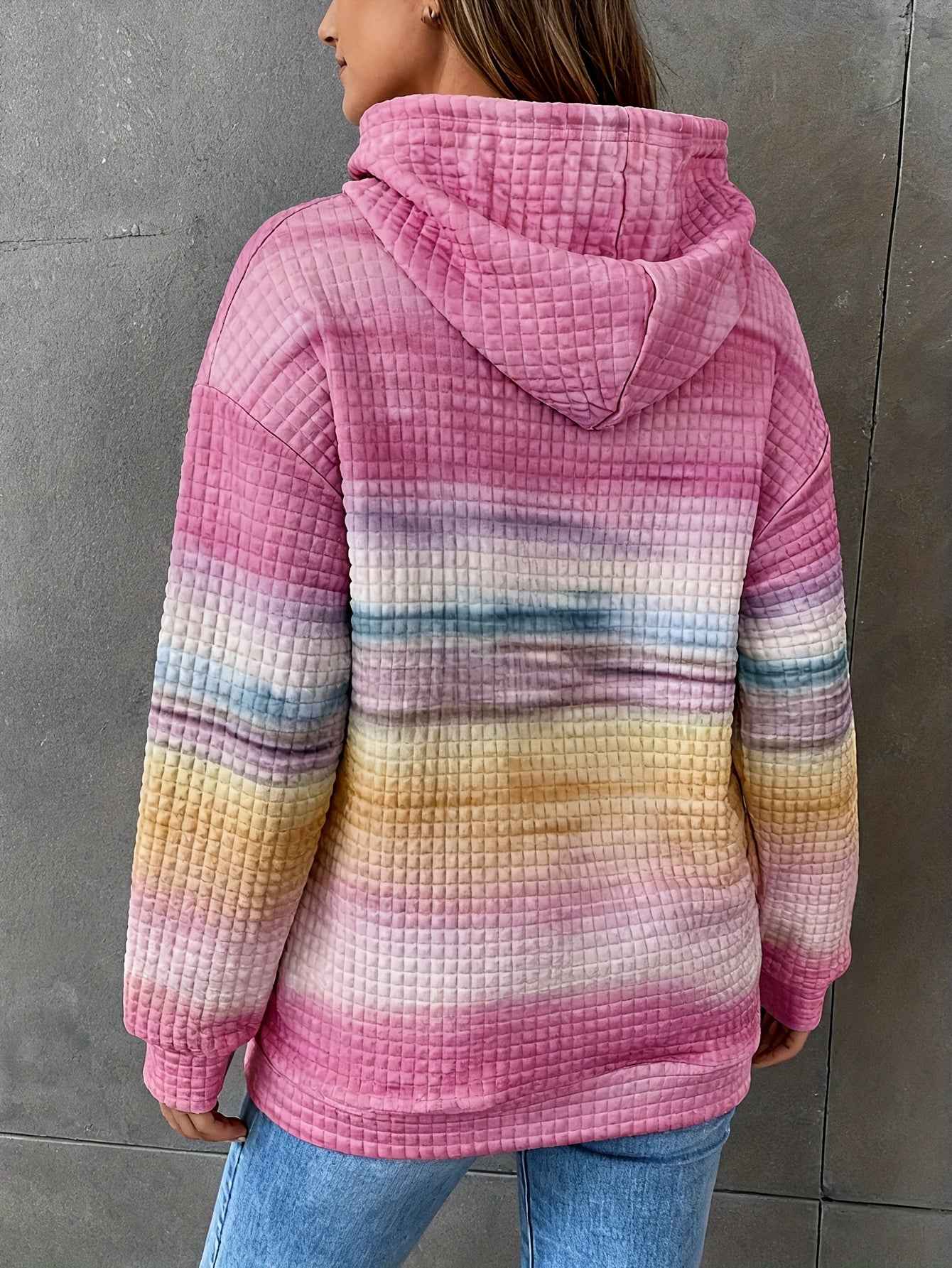 [Plus Size Hooded Sweatshirt] Plus Size - Plus Size - Plus Size - Plus Size - Women's Plus Size Hooded Sweatshirt - Pastel Rainbow Striped Pullover with Drawstring Hood, Soft Stretchy Fabric, Side Pockets - Cozy Fall/winter S