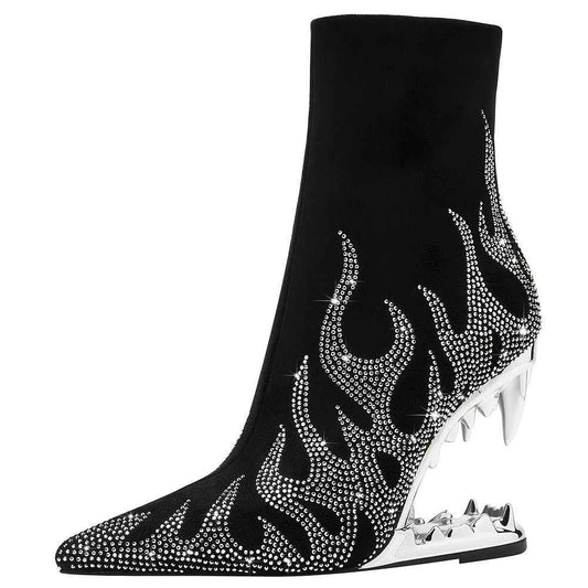 Women'S Pointed High Heeled Rhinestone Booties