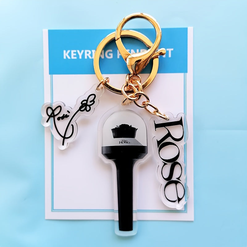 KPOP Rose Lightstick Keychain Acrylic Double-sided Transparent Bag Key Pendant Accessories Creative Star Peripheral SS69