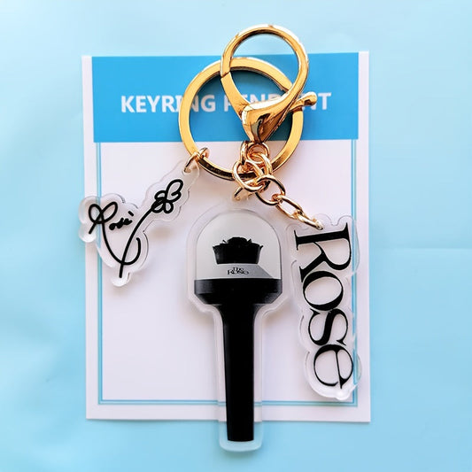 KPOP Rose Lightstick Keychain Acrylic Double-sided Transparent Bag Key Pendant Accessories Creative Star Peripheral SS69