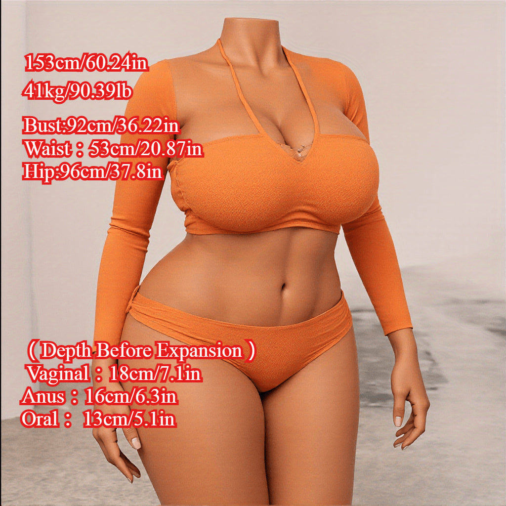 60.24-Inch Life Size Female Sex Doll - Soft Jelly Chest And Hips, TPE Material, Ultimate Pleasure Experience, No Need for Batteries, Orange Long Sleeved Top And Thong Design, Realistic Body Shape, Suitable for Adults to Play SS69