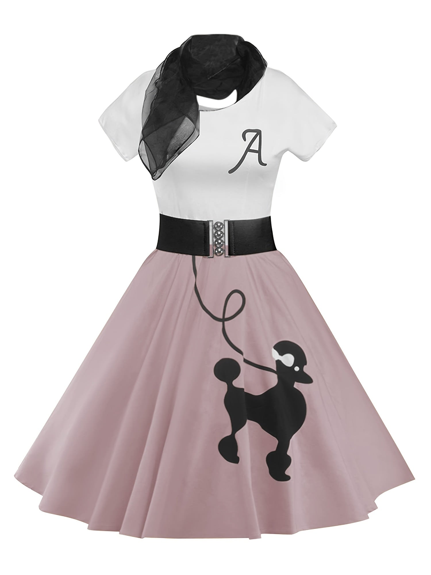 [Retro Skater Dress] Retro Poodle Print Women's Skater Dress | Vintage High Waist Rockabilly Swing Tee Cute Dresses SS69