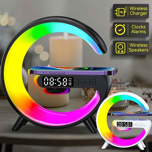 RGB Night Light with 256 Color Changes Fast Wireless Charging Phone Bedside Lamp Ambient Lighting Bluetooth Speaker Alarm Simulation Clock Timer Desktop Decor Smart Home for Samsung for iPhone 17 AirPods Sunrise Simulation Fu