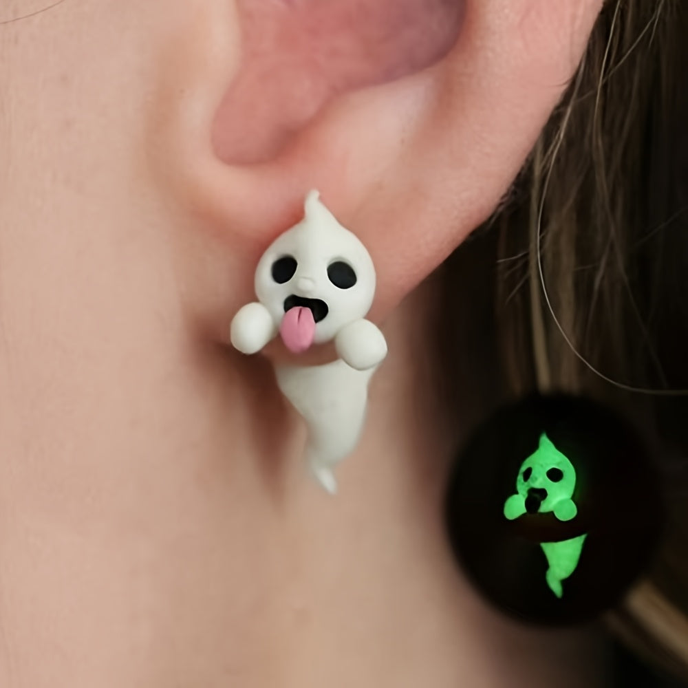 1 Pair Glow-in-the-Dark Halloween Little Ghost Earrings - Cute & Quirky Teenager'S Accessories with Playful Designs, White Alloy, Perfect for Parties & Halloween Celebrations, Halloween Accessories, For Teenager SS69 9.69 white / 0.79*0.39inch(1pair)
