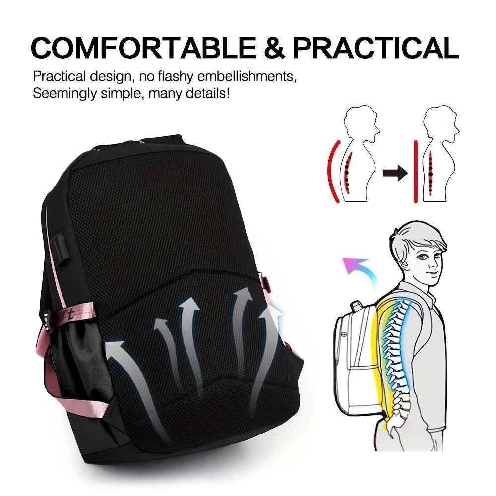 Sanrio Kuromi Canvas Backpack - Lightweight, Adjustable Straps, Zip Closure - Cute Anime Design with Plush Characters and Decorative Pins - Ideal for Students & Travel - Fits 17" Laptop - Black & Purple, Anime Accessory|Plush