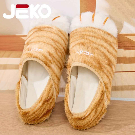 JEKO Men's Winter Warm Slip-On /Outdoor Slippers with Tiger & Cat Animal Print, Soft Fabric & Sole, Low-Top Round Toe Design for Gym, Yoga, Dance, Home - Cute & Trendy for all-Foot Coverage (Brand: JEKO)