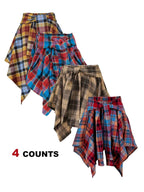 Plus Size - Plus Size - 4-Pack Plus Size Pleated Plaid Skirt | Women High Waist A-Line Elastic Waist Midi Skirt Casual Vintage Checkered Skirt With Slight Stretch Fabric