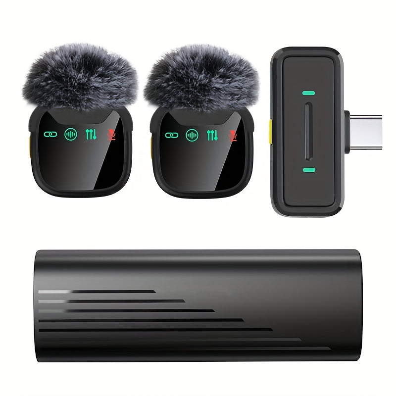 Professional Dual Wireless Lavalier Microphone with LED Charging Case, Suitable for Smartphones, Laptops, Recording Videos, Live Streaming, Interviews, and  Blogs