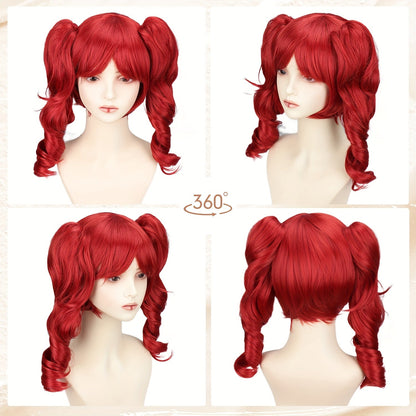 Women's Heat-Resistant Synthetic Fiber Curly Red Wig with Blonde Roots & Red Balloon-Style Hair - Scary Clown Costume for Halloween, Circus, Cosplay - Comfortable & Easy-Care Wavy Hair Design, Vibrant -Lasting Color, Versatil SS69