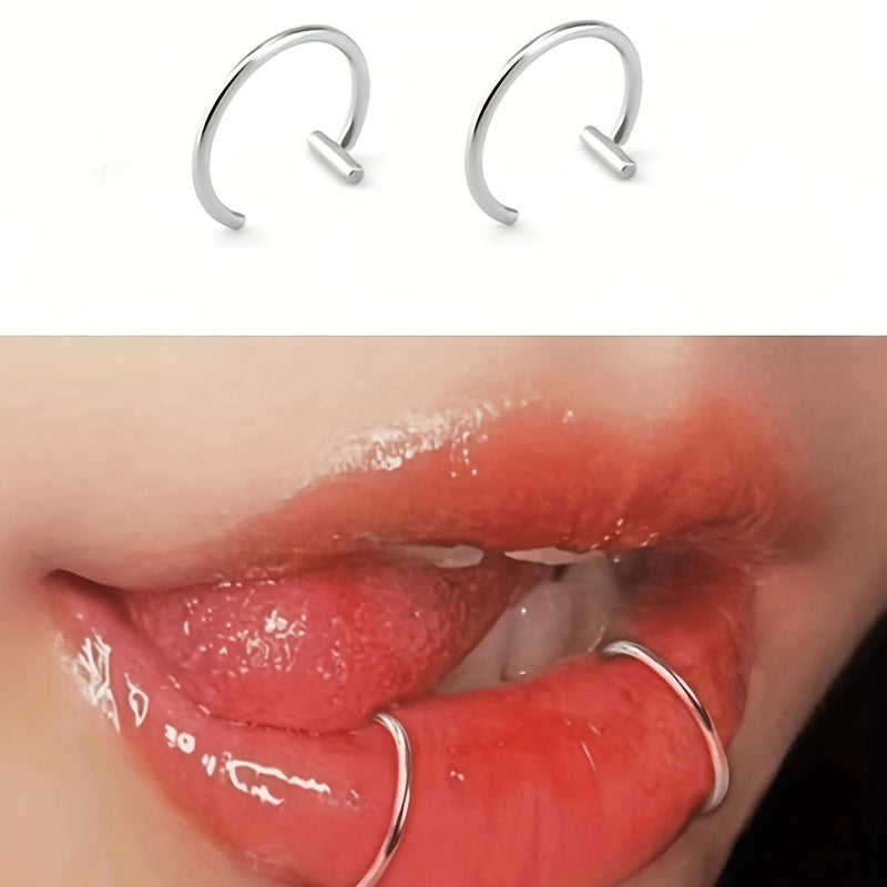 [Punk Lip Rings] 2pcs Fashionable Punk Style Non Piercing Lip Rings In Silvery SS69 5.69 Silvery lip studs two pieces