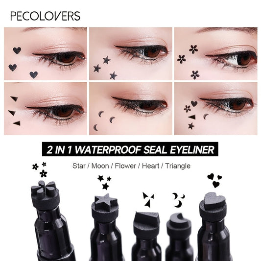 Black Liquid Eyeliner Pen | 1pc | 2-in-1 Double-Headed Moon Stamp Design | Quick Dry, Non-Smudge, Waterproof, Long-Lasting | Eye Makeup Cosmetic, Eye Makeup Essentials | Precision Eyeliner Application | Innovative Beauty Prod SS69