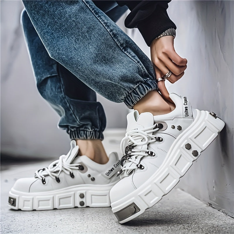 Men's Fashion Pink Platform Sneakers - Casual Streetwear Running Shoes with Durable PU Upper, Anti-Slip EVA Insole & PVC Sole, Lace-Up Design for Casual Attire SS69
