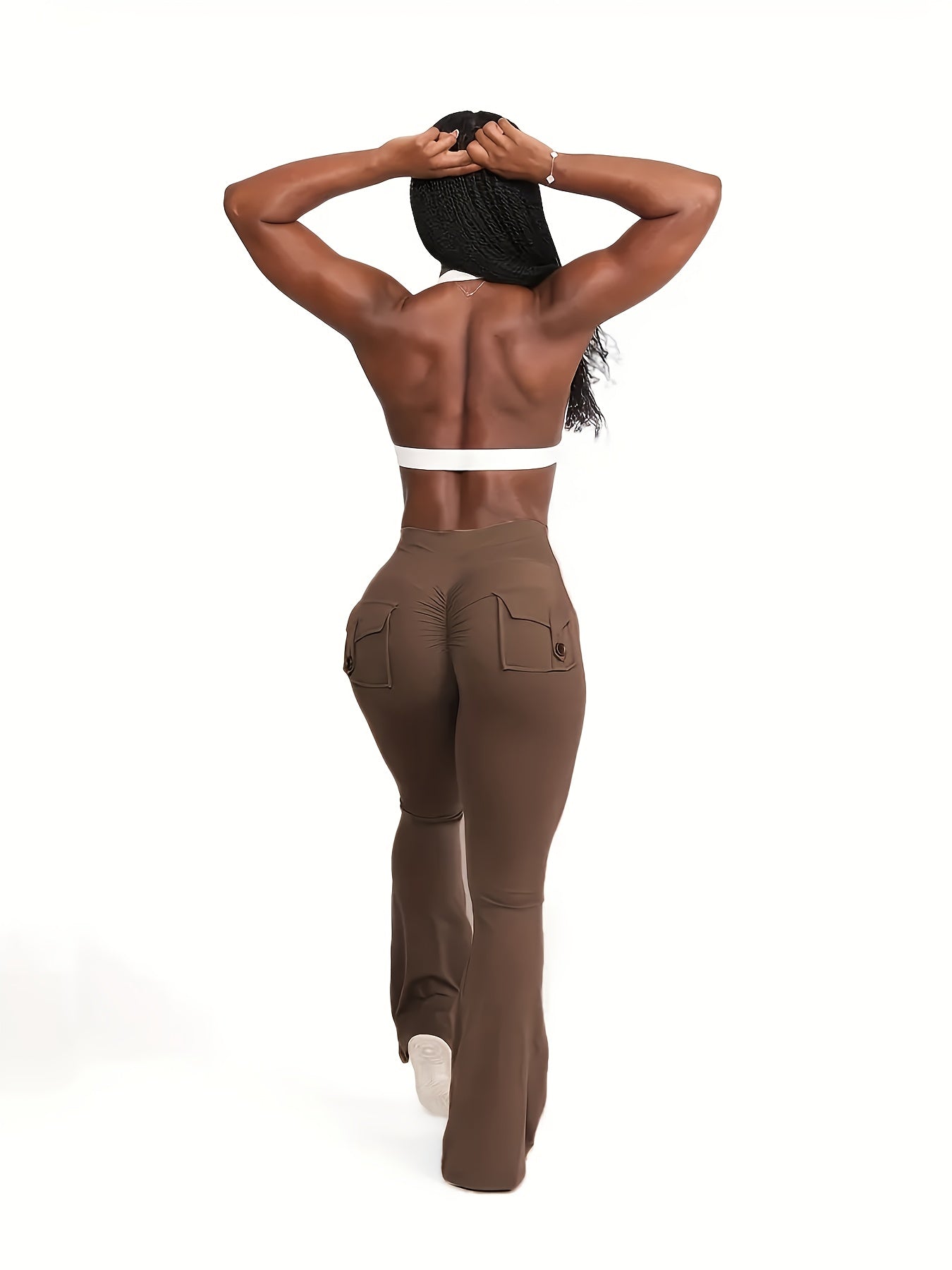 Full Of Elasticity Slim Fit Women's Pocket Yoga Pants - High Waist, Wide Legs, Solid Color, With Phone Pocket - SS69