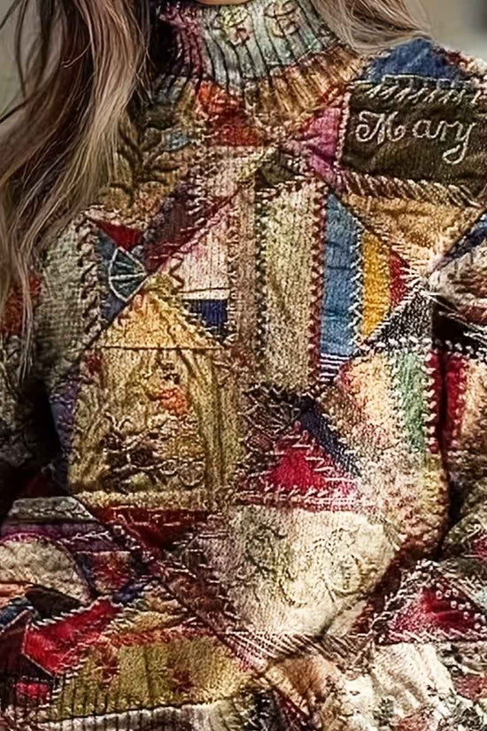 Plus Size, 2D Flat Pattern Women's Pullover 3D Printed Pattern Sweater Long Four Seasons Mixed Vintage