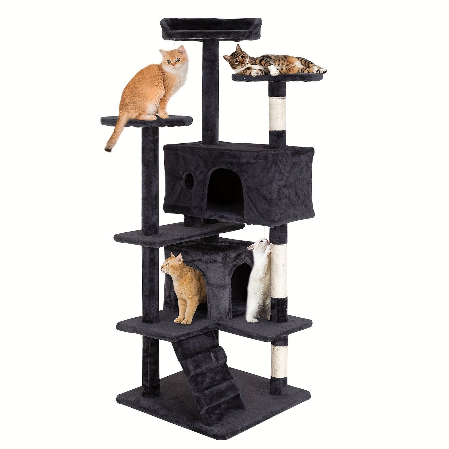 54/70" Multi-Level Cat Tree Tower with Scratching Posts & Cozy Condos, Space-Saving Indoor Cat Playhouse, Durable Plywood Construction, Fun Jumping Platforms, Multiple Colors Available for Cats SS69 46.69 Dark Gray / 54''H