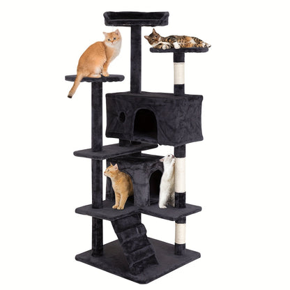 54/70" Multi-Level Cat Tree Tower with Scratching Posts & Cozy Condos, Space-Saving Indoor Cat Playhouse, Durable Plywood Construction, Fun Jumping Platforms, Multiple Colors Available for Cats SS69 46.69 Dark Gray / 54''H