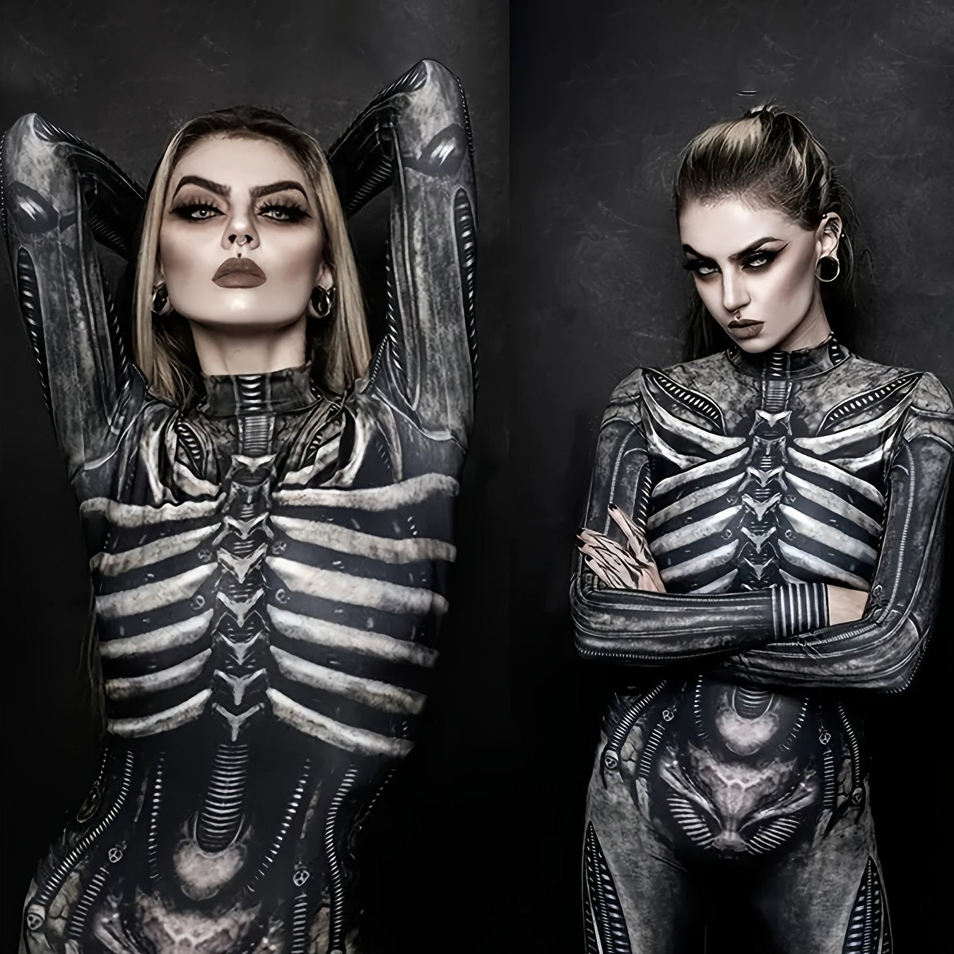 Women's Gothic Full-Body Jumpsuit - Sexy Full-Length Leg & Arm Coverage with Full-Length Zipper - Long Sleeve Party Costume with Full-Length Zipper & Full-Length Leg Jumpsuit for Costume Parties, Gothic Events, Performances - SS69 25.69 Black / XL