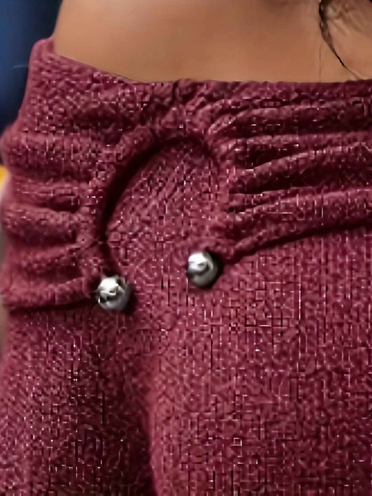 Plus Size, Plus Size Elegant Burgundy Off-the-Shoulder Winter Sweater - Oversized Collar Cardigan Coat, Hand Washable Thick Warm Pullover for Fall/Winter, Rich Red Solid Color (Curvy-Friendly)