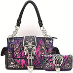 Camouflage Crown Buckle Western Style Purse Floral Shine Glow Country Handbag Women Shoulder Bag Crossbody Wallet Set SS69