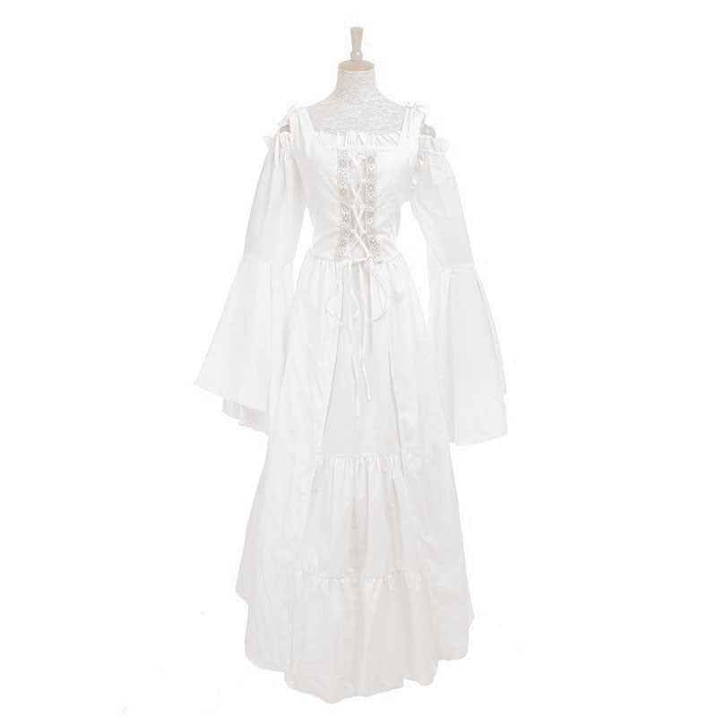 [Elegant Medieval Costume] Elegant Women's Medieval Two-Piece Costume - Renaissance Drama Outfit with Corset-like Bodice & Long Flowing Skirt | Halloween, Renaissance Faire, Themed Parties | Burgundy/White, Black/White, Green