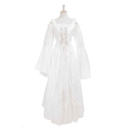 [Elegant Medieval Costume] Elegant Women's Medieval Two-Piece Costume - Renaissance Drama Outfit with Corset-like Bodice & Long Flowing Skirt | Halloween, Renaissance Faire, Themed Parties | Burgundy/White, Black/White, Green