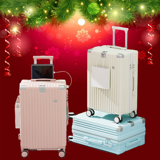Christmas Gifts 20-Inch and Below Macaron Color Luggage with Cup Holder, USB Charging Port, Alloy Bumper Corners, Lightweight Carry-On Suitcase with Silent Spinner Wheels, TSA Lock, and Hook